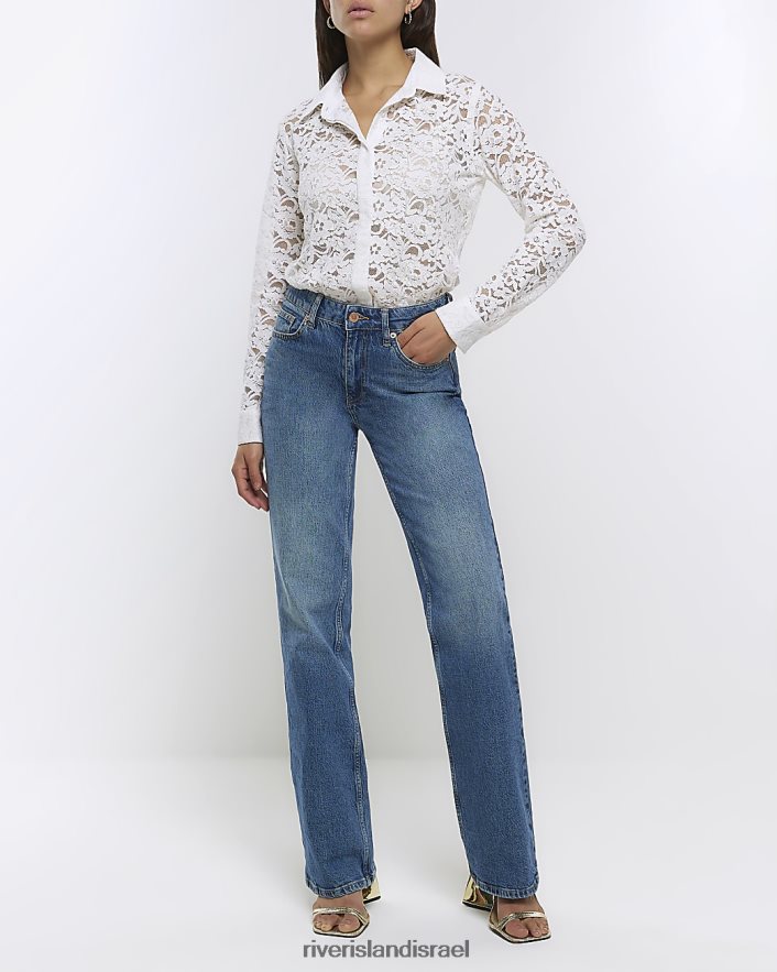 לבוש River Island חולצת חרוזים תחרה לבן נשים BDZ408294