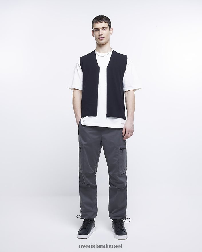 לבוש River Island מכנסי מטען עם רוכסן בהתאמה רגילה אפור גברים BDZ4082954