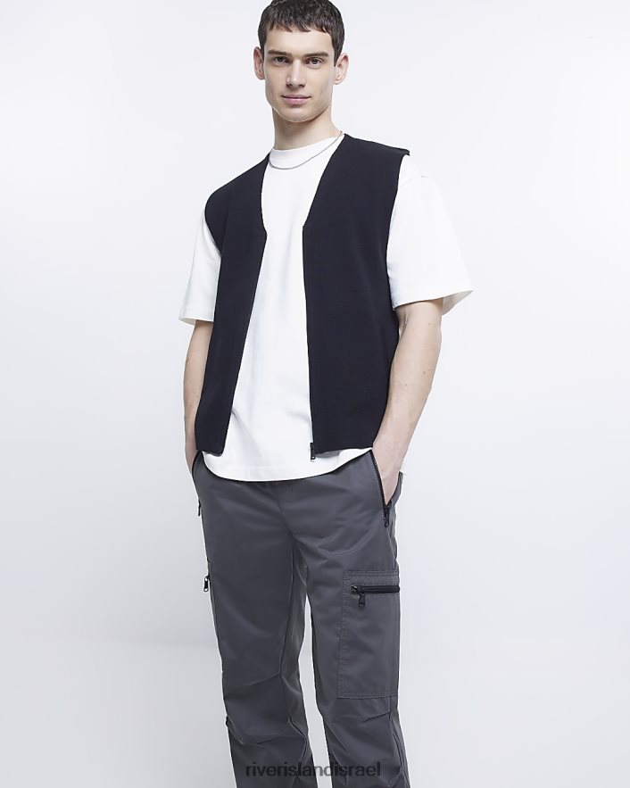 לבוש River Island מכנסי מטען עם רוכסן בהתאמה רגילה אפור גברים BDZ4082954