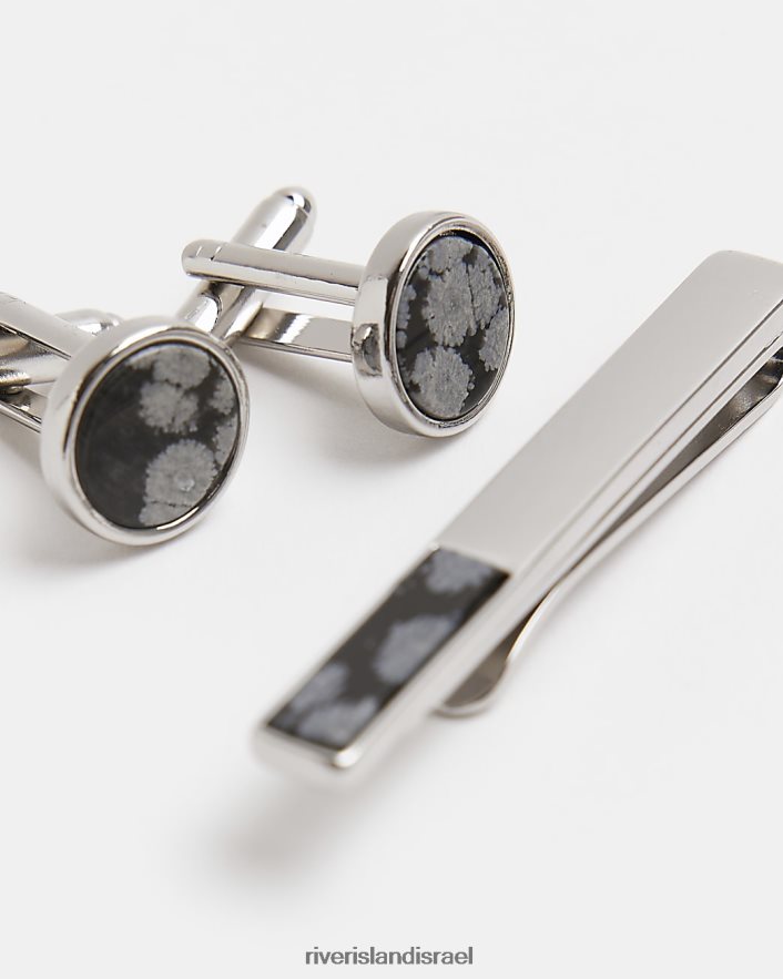 אביזרים River Island סט אטבים לקשירה בפרטי אבן שָׁחוֹר גברים BDZ4082968
