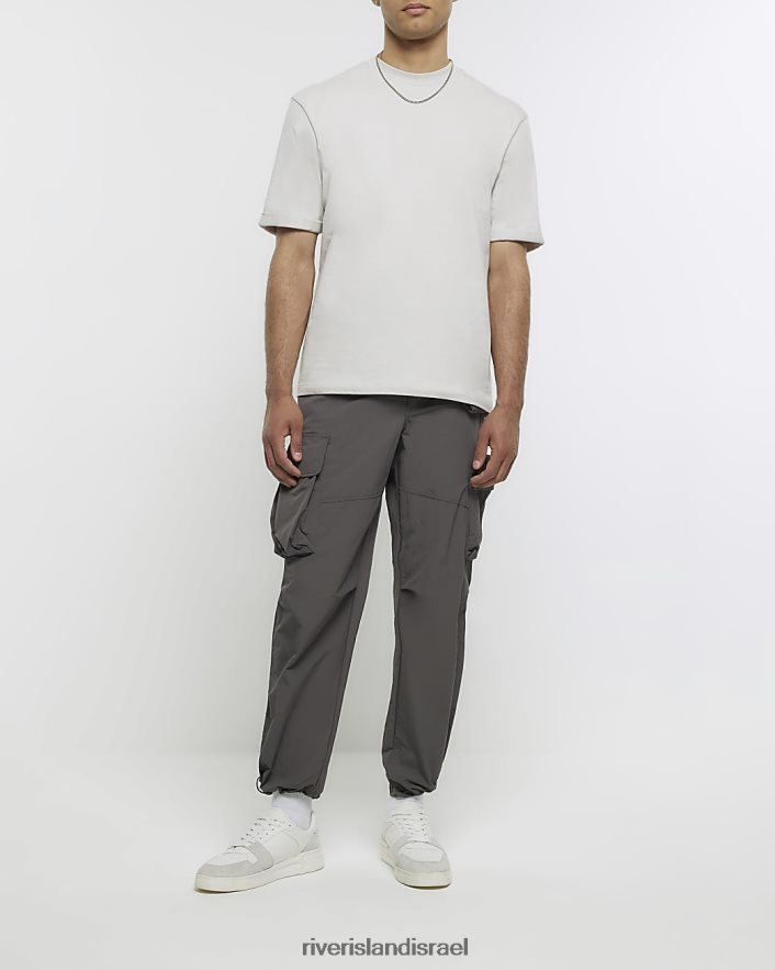 לבוש River Island חולצת טריקו בכושר רגיל עם שרוולים מגולגלים אפור גברים BDZ4082972