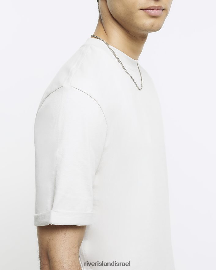 לבוש River Island חולצת טריקו בכושר רגיל עם שרוולים מגולגלים אפור גברים BDZ4082972