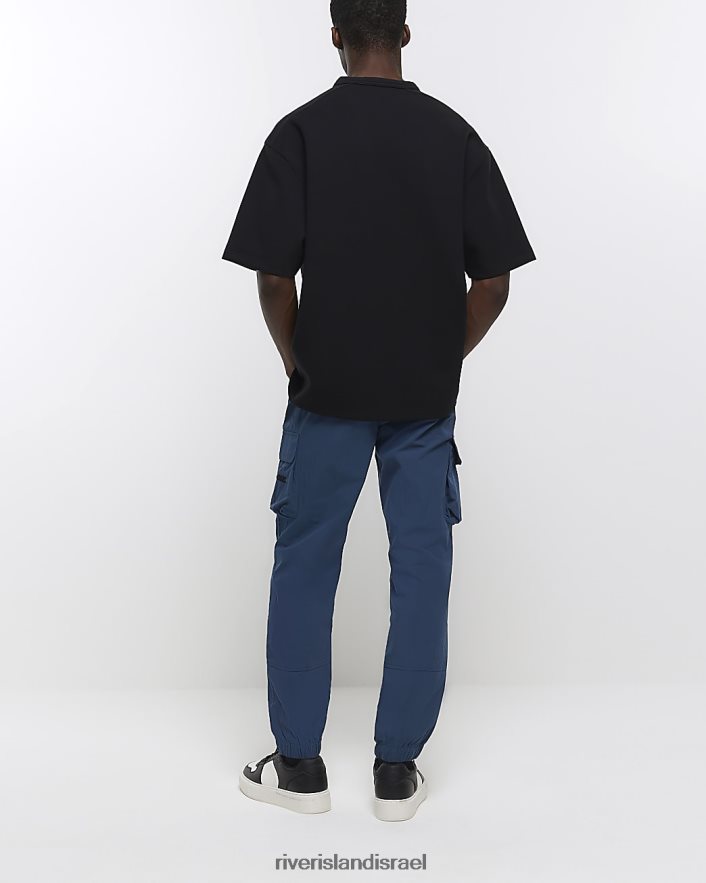 לבוש River Island מכנסי מטען עם חפתים בכושר רגיל כְּחוֹל גברים BDZ4082979