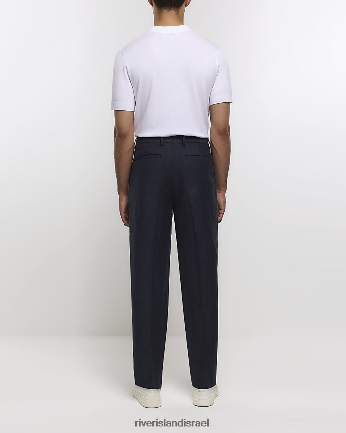 לבוש River Island מכנסיים בשילוב פשתן בגזרה מחודדת אפור גברים BDZ4082983