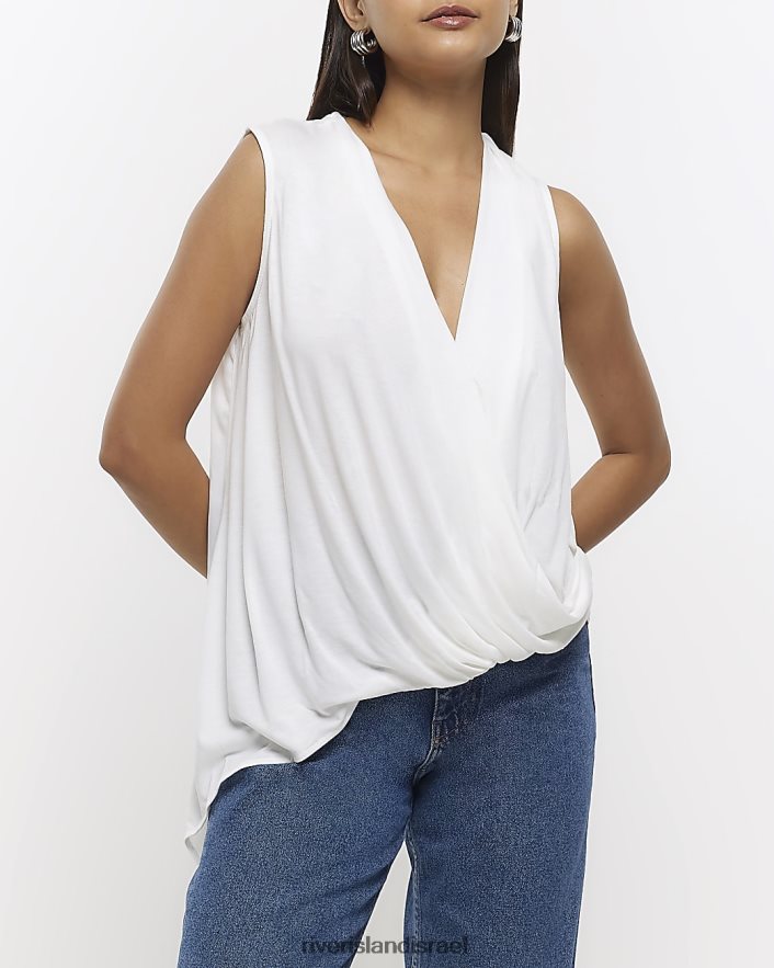 לבוש River Island גופייה עטופה בווילונות קרם נשים BDZ408299
