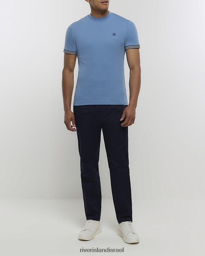 לבוש River Island חולצת טריקו גיאומטרית בהתאמה לשרירים כְּחוֹל גברים BDZ4082991