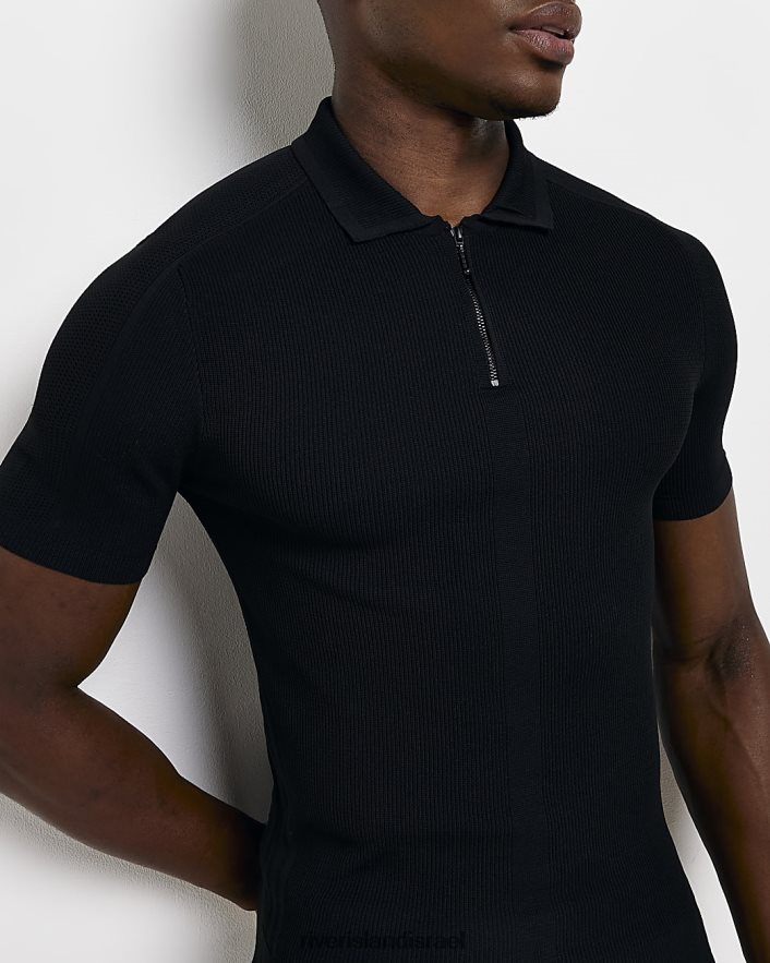 לבוש River Island חולצת פולו עם שרוול קצר שָׁחוֹר גברים BDZ4082994