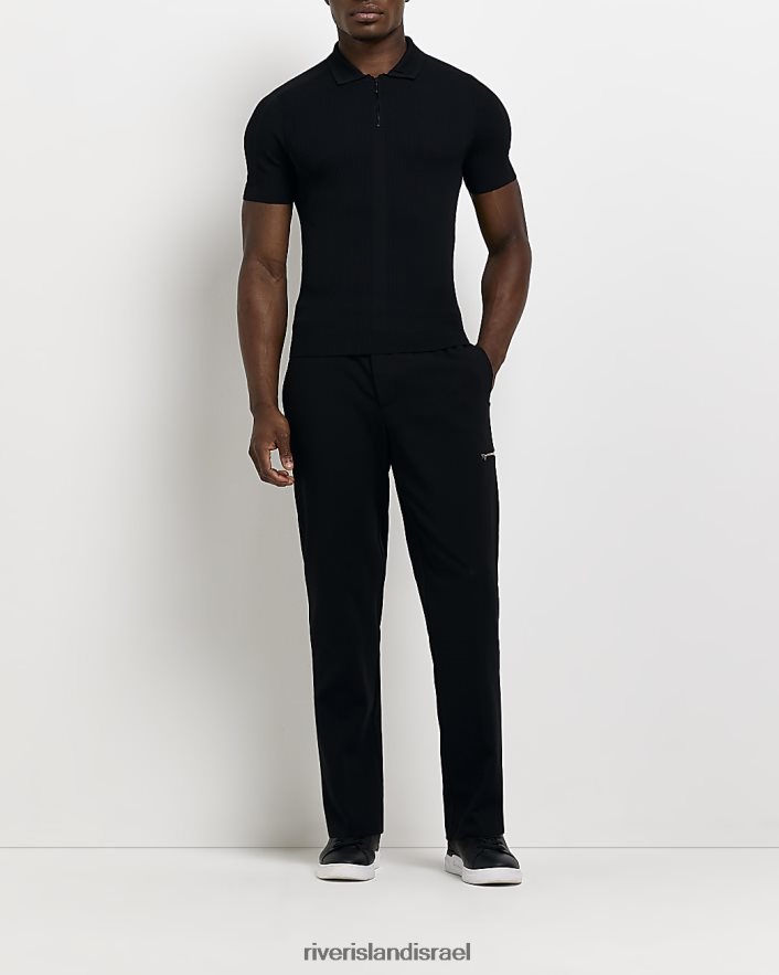 לבוש River Island חולצת פולו עם שרוול קצר שָׁחוֹר גברים BDZ4082994