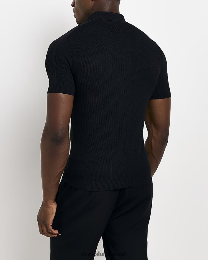 לבוש River Island חולצת פולו עם שרוול קצר שָׁחוֹר גברים BDZ4082994