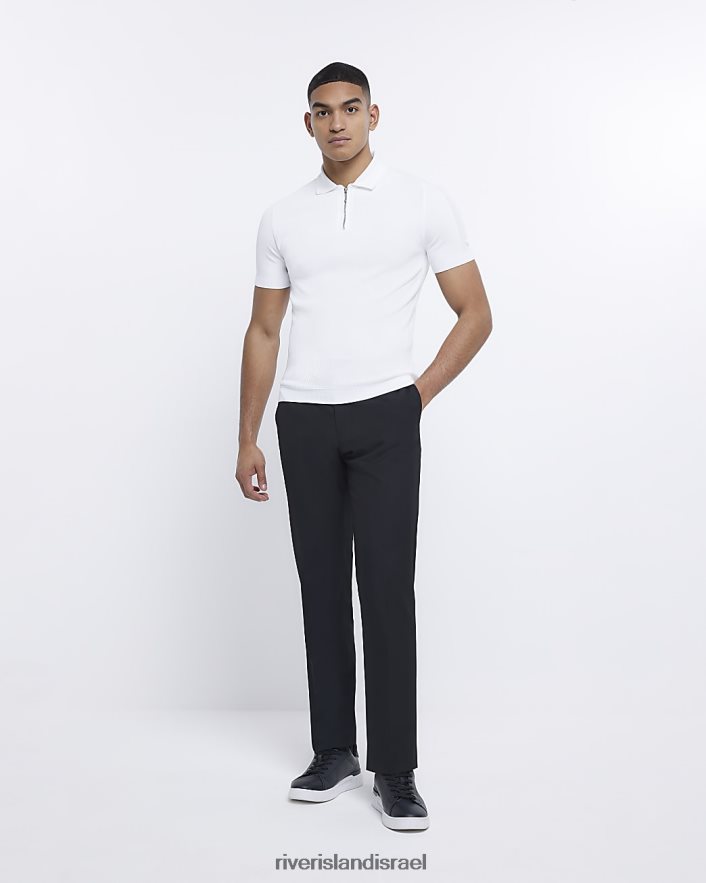 לבוש River Island פולו שרוול קצר בכושר לבן גברים BDZ4082996