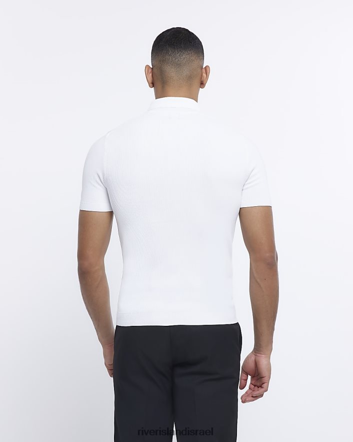 לבוש River Island פולו שרוול קצר בכושר לבן גברים BDZ4082996
