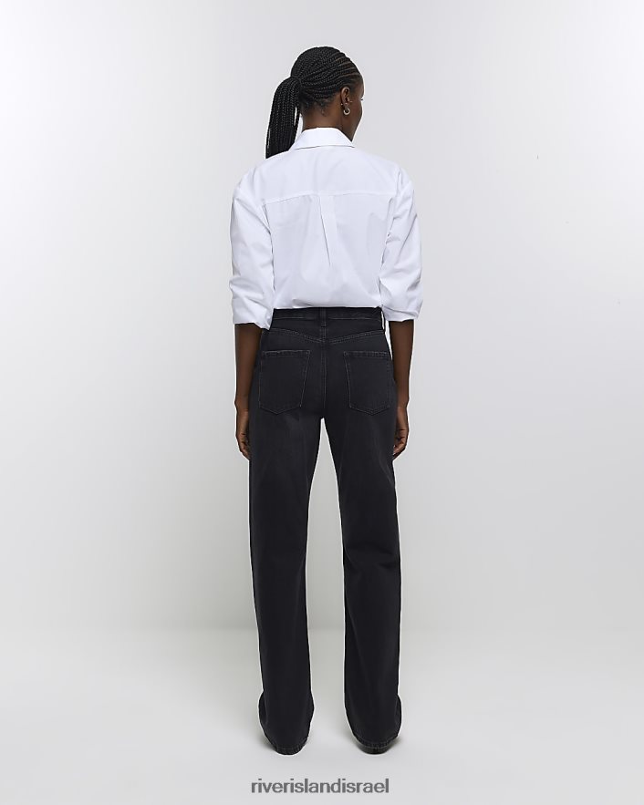 לבוש River Island מכנסי ג'ינס רגועים עם מותניים גבוהים שָׁחוֹר נשים BDZ4082