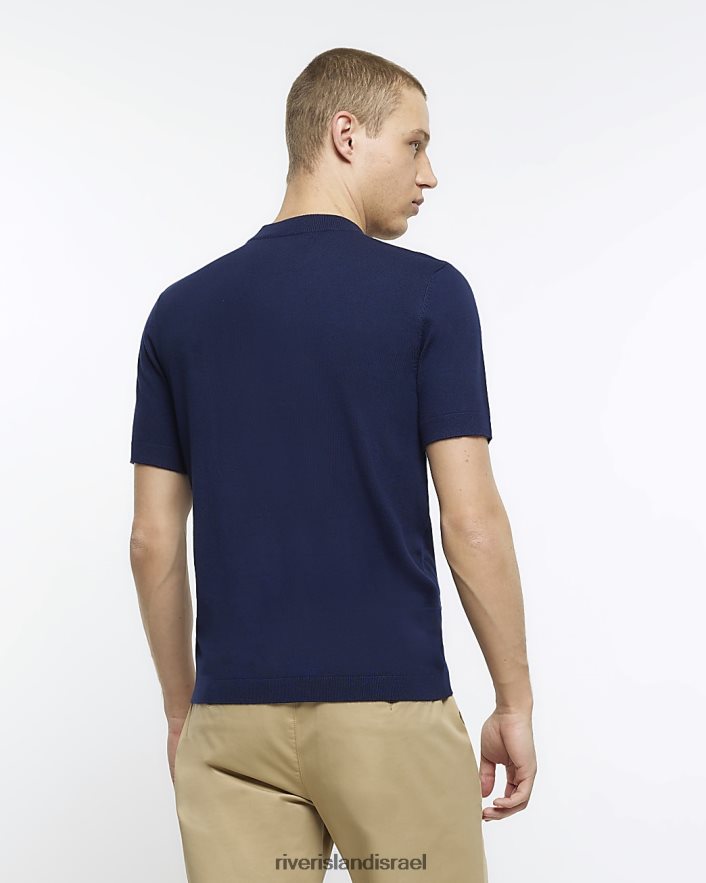 לבוש River Island חולצת טריקו סרוגה בגזרה דקיקה חיל הים גברים BDZ4083001