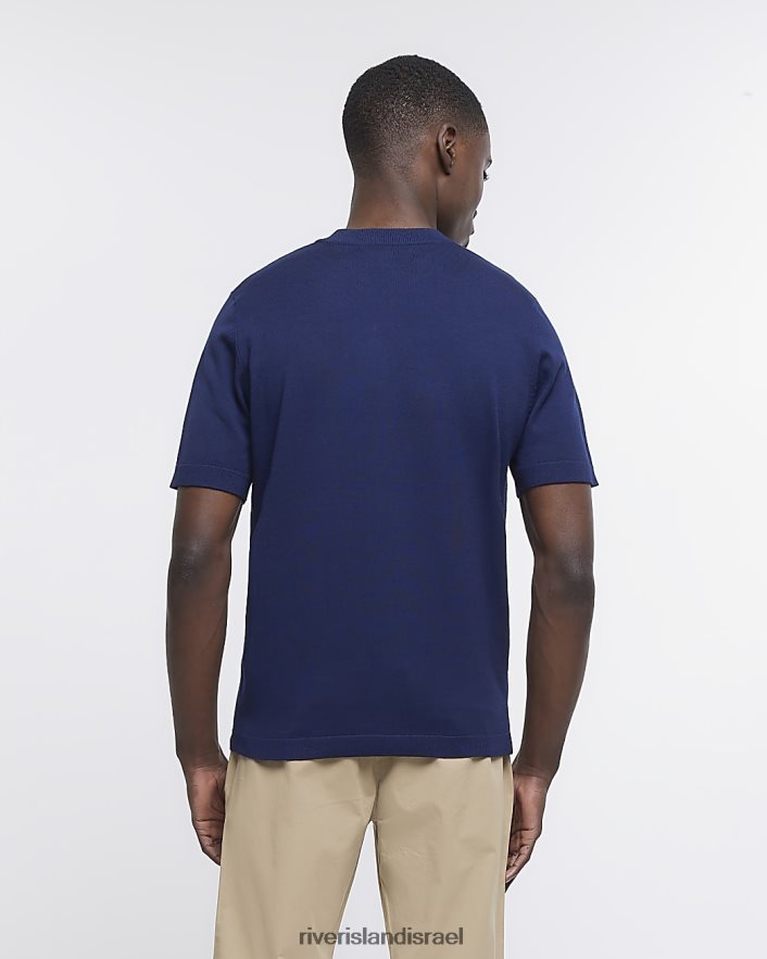 לבוש River Island חולצת טריקו סרוגה בגזרה דקיקה חיל הים גברים BDZ4083002