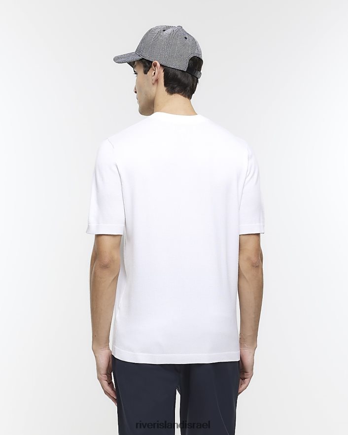 לבוש River Island חולצת טריקו סרוגה בגזרה דקיקה לבן גברים BDZ4083004