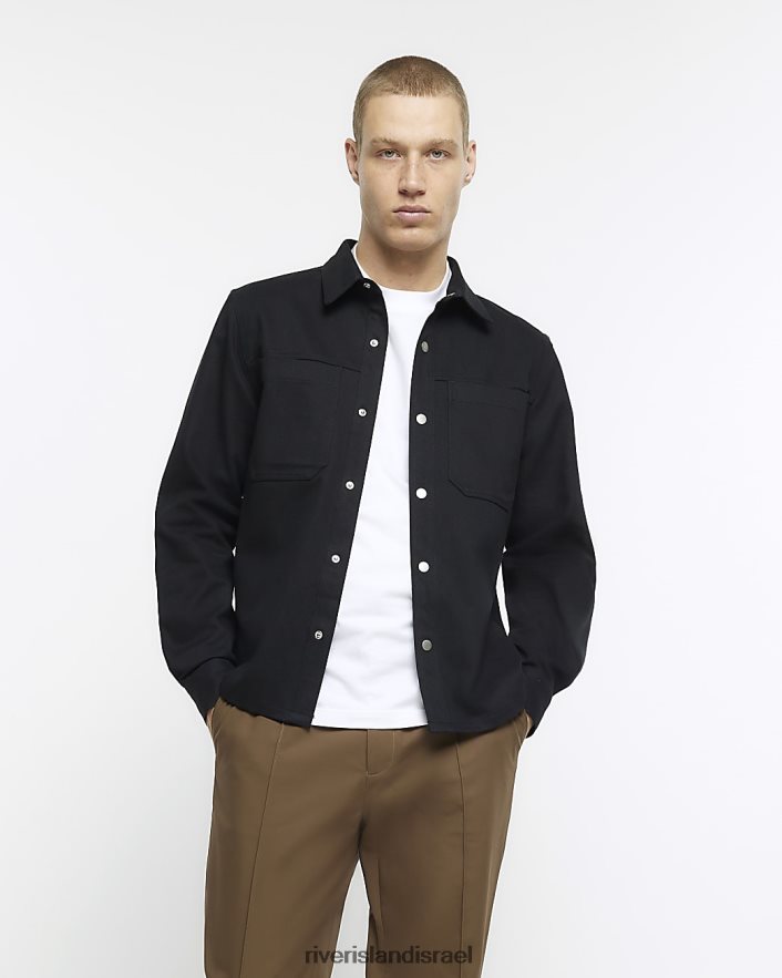 לבוש River Island חולצה חכמה בכושר רגיל שָׁחוֹר גברים BDZ4083006