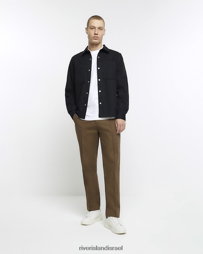לבוש River Island חולצה חכמה בכושר רגיל שָׁחוֹר גברים BDZ4083006