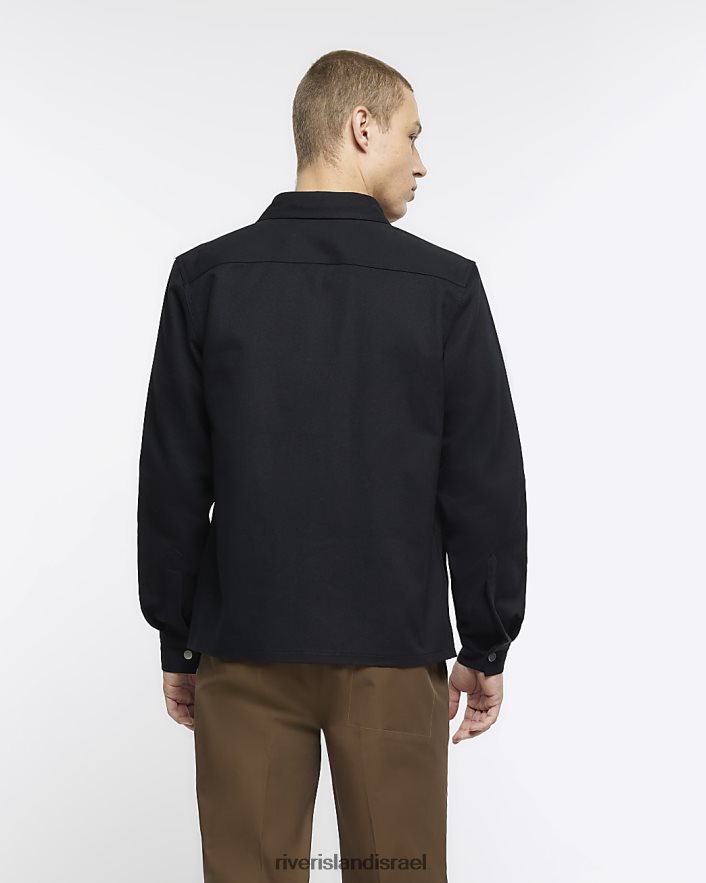 לבוש River Island חולצה חכמה בכושר רגיל שָׁחוֹר גברים BDZ4083006