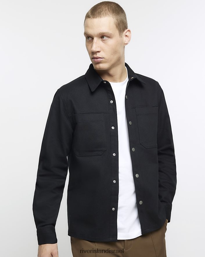 לבוש River Island חולצה חכמה בכושר רגיל שָׁחוֹר גברים BDZ4083006