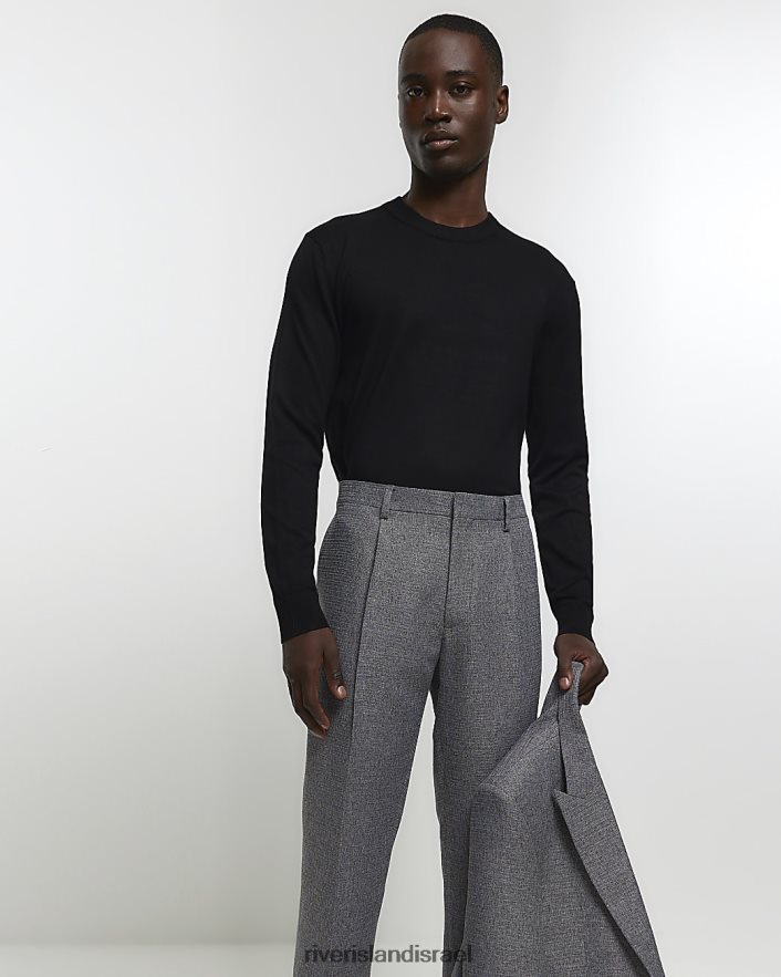 לבוש River Island מכנסי חליפה עם מרקם דק בגזרה אפור גברים BDZ4083017