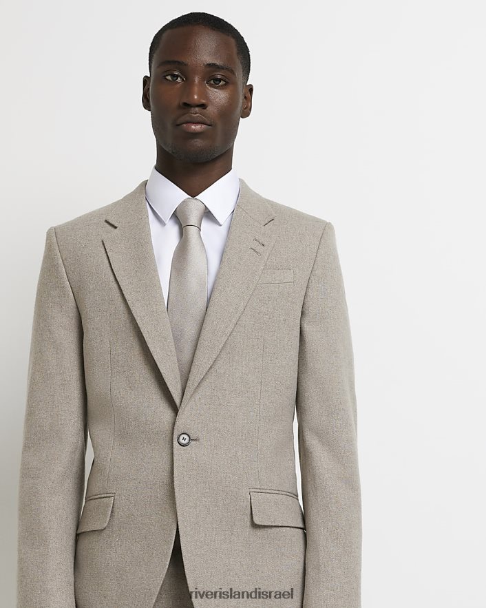 לבוש River Island ז'קט חליפת פלנל בגזרה דקיקה בז' גברים BDZ4083024