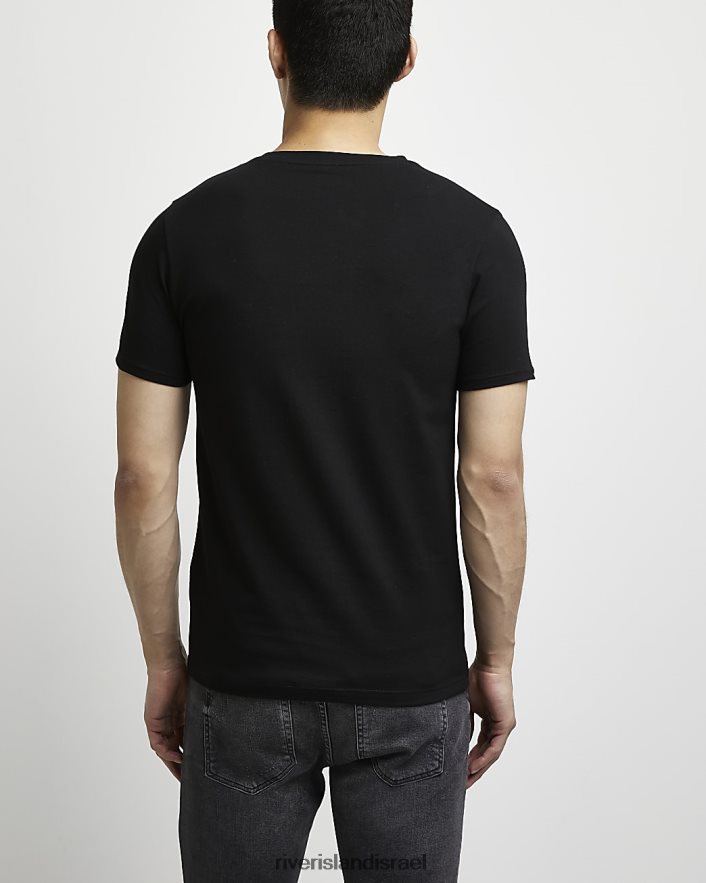 לבוש River Island חולצת טריקו בכושר שריר שָׁחוֹר גברים BDZ4083037