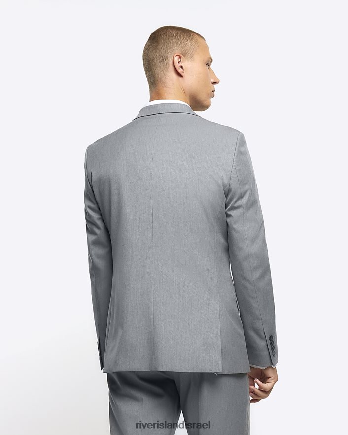 לבוש River Island ז'קט חליפת אריג בגזרה דקיקה אפור גברים BDZ4083049
