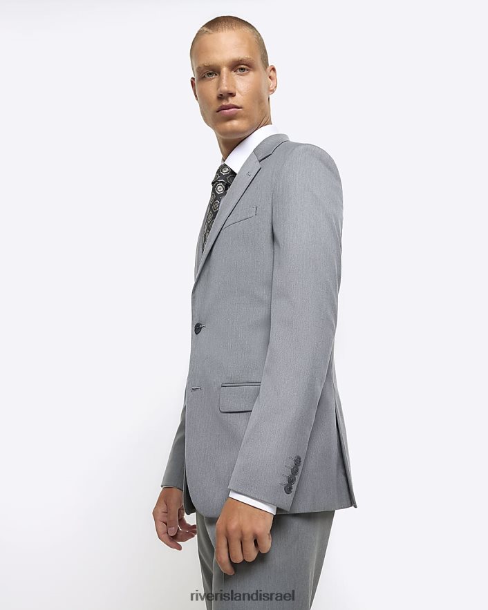 לבוש River Island ז'קט חליפת אריג בגזרה דקיקה אפור גברים BDZ4083049