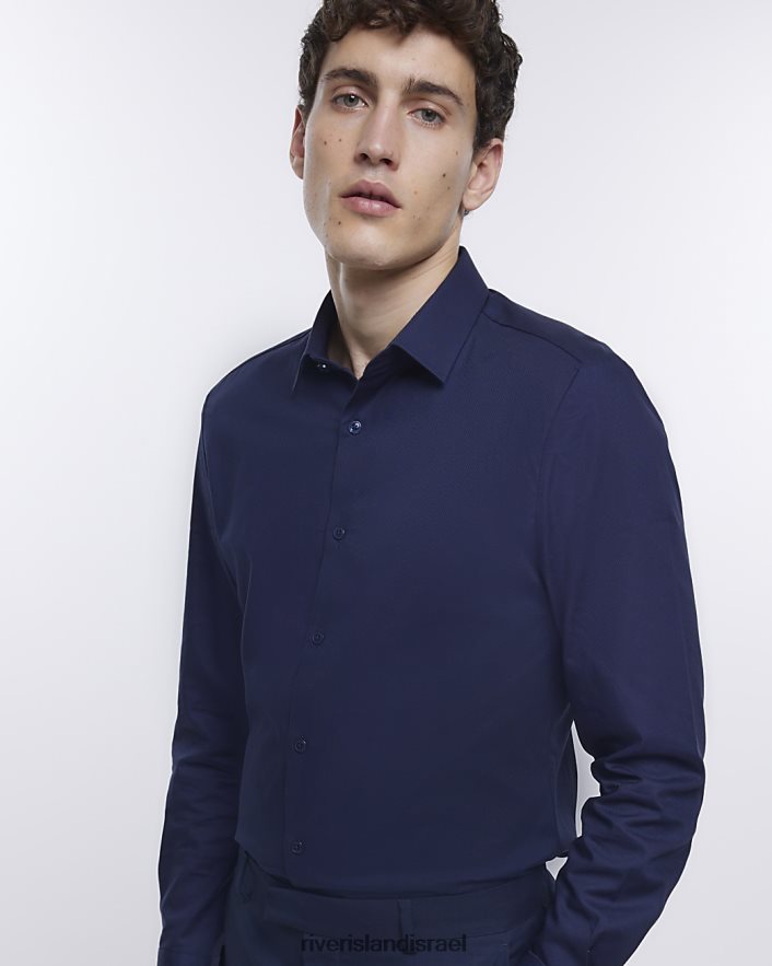 לבוש River Island חולצה עם שרוולים ארוכים בגזרה דקיקה חיל הים גברים BDZ4083054