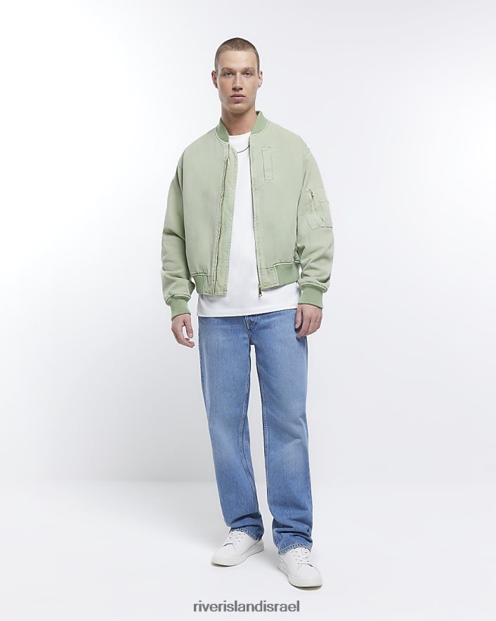 לבוש River Island מעיל בומבר קנבס בהתאמה רגילה ירוק גברים BDZ4083068