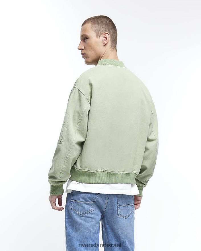 לבוש River Island מעיל בומבר קנבס בהתאמה רגילה ירוק גברים BDZ4083068