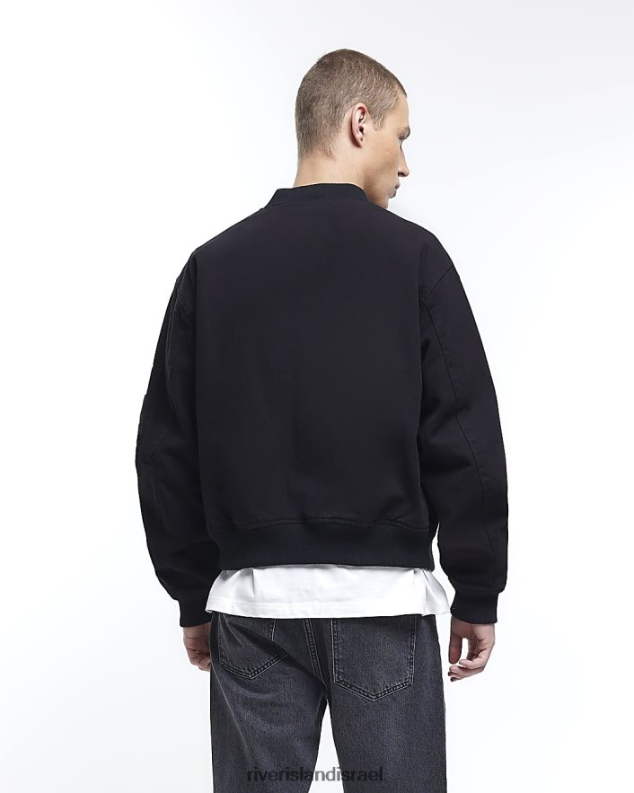 לבוש River Island מעיל בומבר קנבס בהתאמה רגילה שָׁחוֹר גברים BDZ4083069