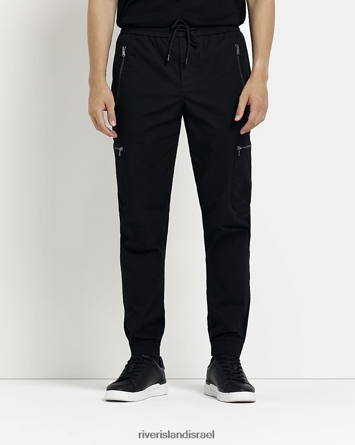 לבוש River Island מכנסי מטען עם רוכסן בגזרה דקיקה שָׁחוֹר גברים BDZ4083087