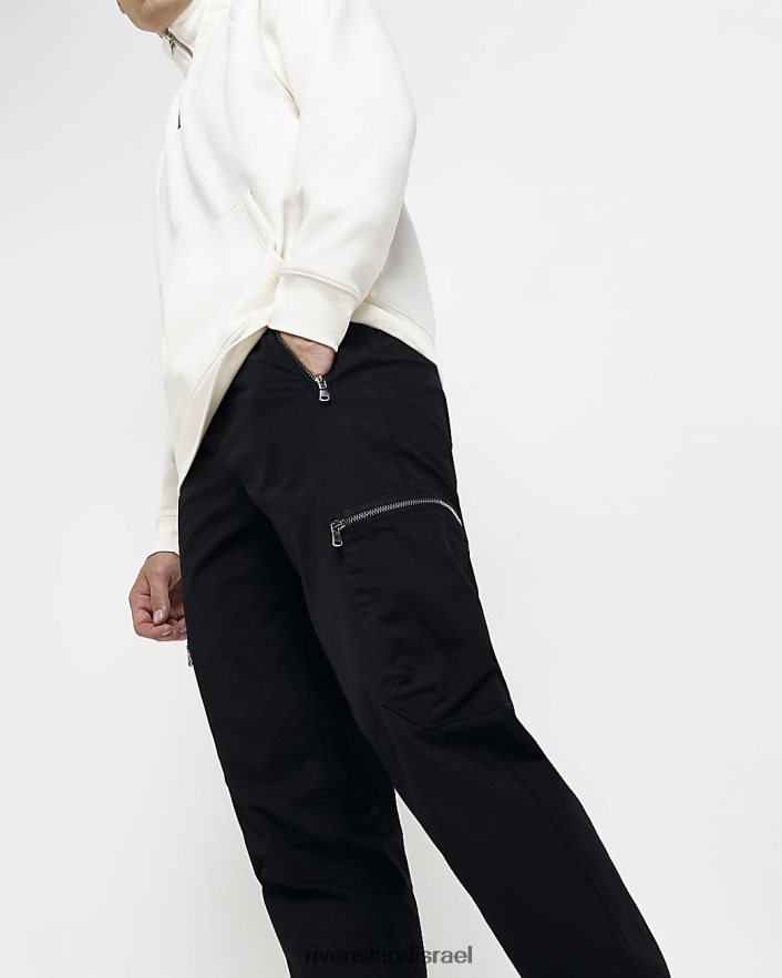 לבוש River Island מכנסי מטען עם רוכסן בגזרה דקיקה שָׁחוֹר גברים BDZ4083087