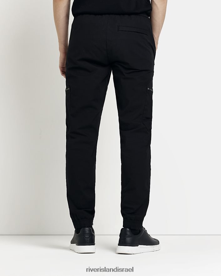 לבוש River Island מכנסי מטען עם רוכסן בגזרה דקיקה שָׁחוֹר גברים BDZ4083087