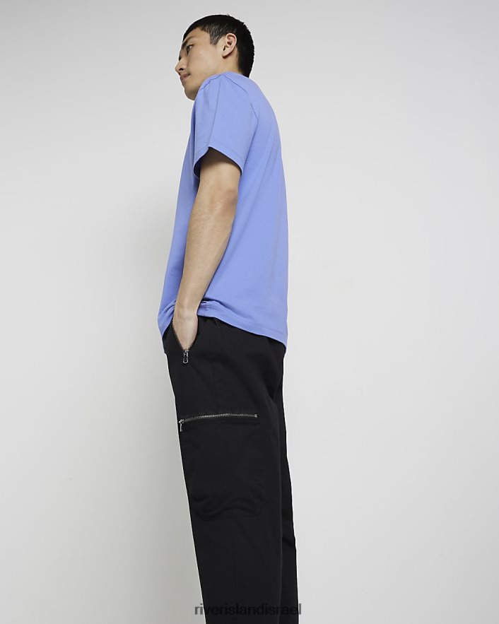 לבוש River Island מכנסי מטען עם רוכסן בגזרה דקיקה שָׁחוֹר גברים BDZ4083088