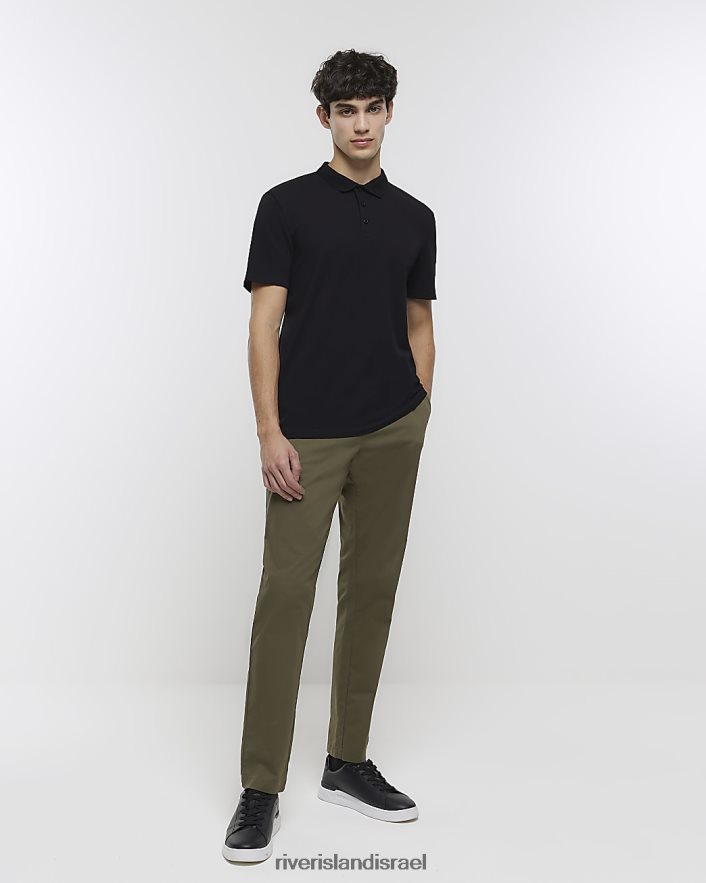 לבוש River Island חולצת פולו מכופתרת בגזרה דקיקה שָׁחוֹר גברים BDZ4083100