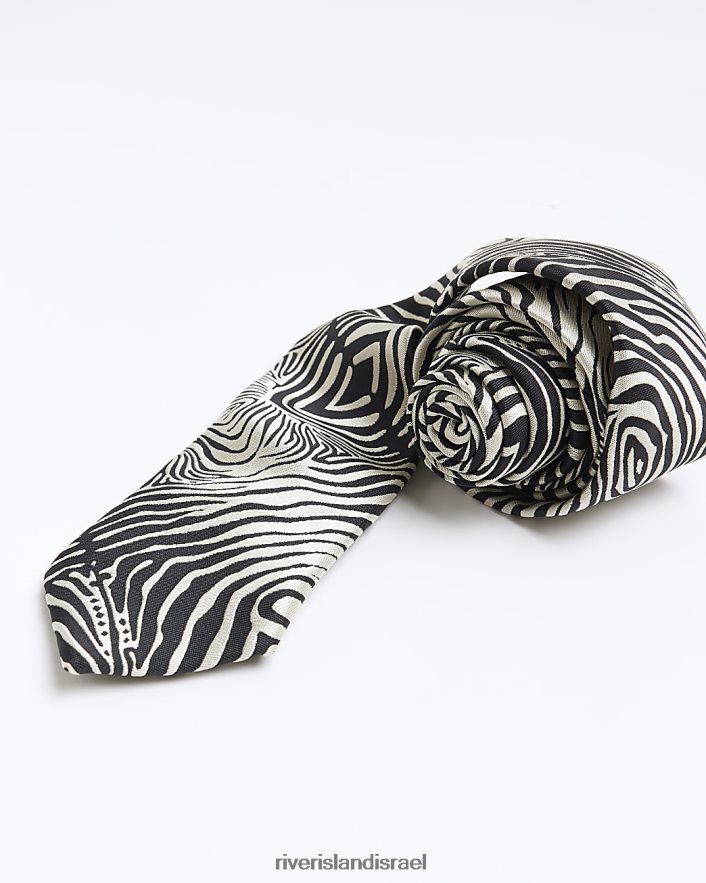 אביזרים River Island עניבה בהדפס זברה שָׁחוֹר גברים BDZ4083105