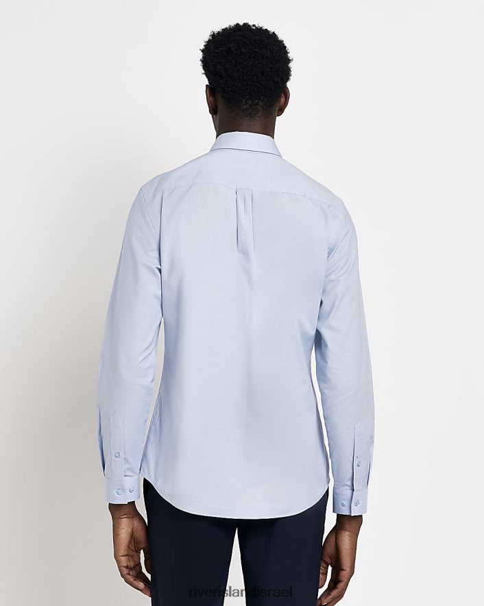 לבוש River Island חולצת אוקספורד נמתחת בגזרה דקה כחול בהיר גברים BDZ4083113