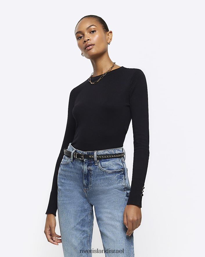 לבוש River Island חלק עליון עם שרוול ארוך שָׁחוֹר נשים BDZ408312