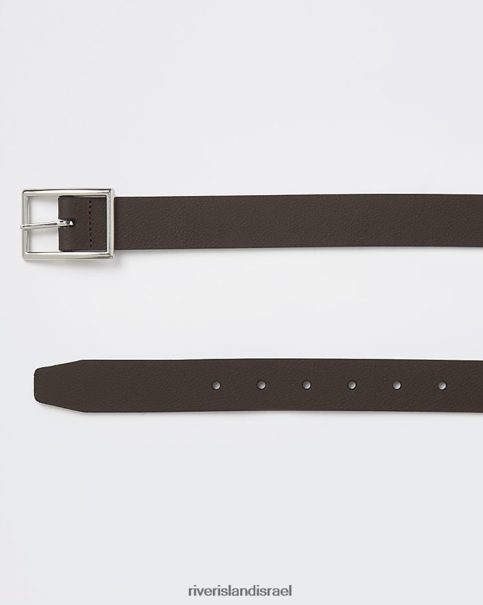 אביזרים River Island חגורת אבזם עור חום גברים BDZ4083129