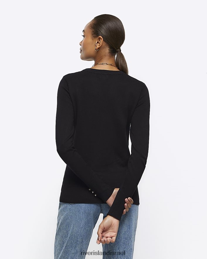 לבוש River Island חלק עליון עם שרוול ארוך שָׁחוֹר נשים BDZ408312
