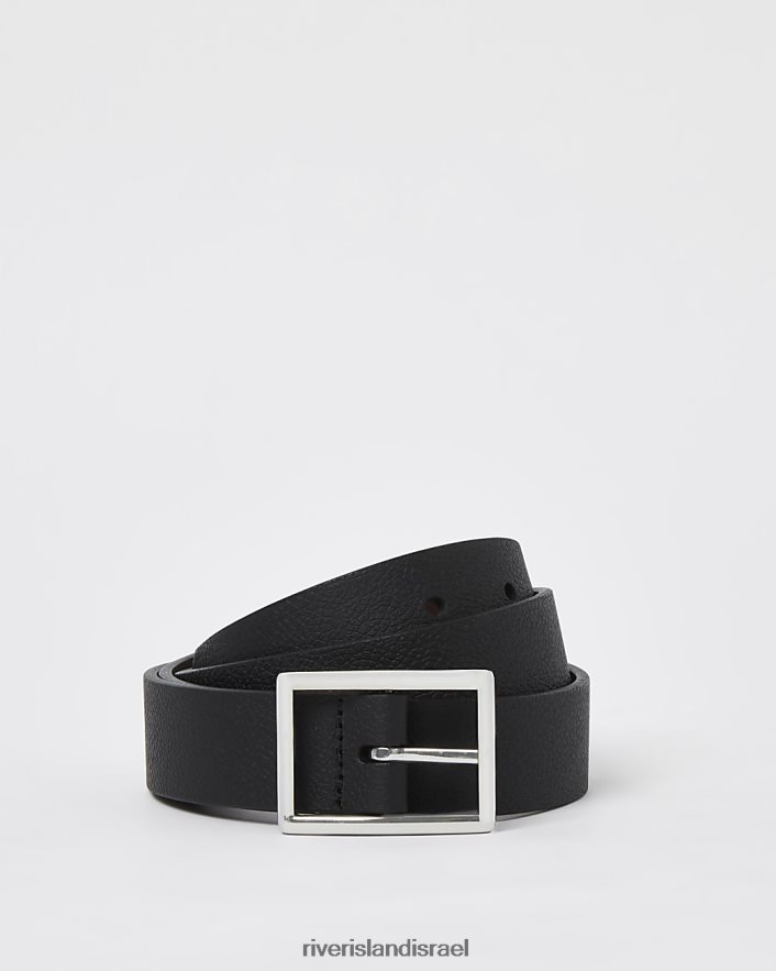 אביזרים River Island חגורת אבזם עור שָׁחוֹר גברים BDZ4083130