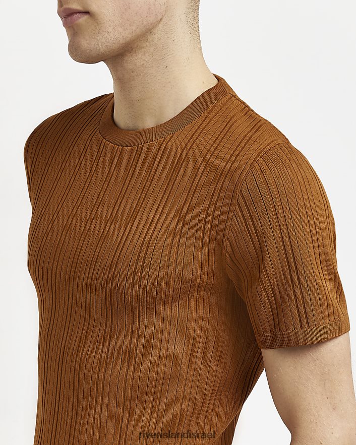 לבוש River Island חולצת טריקו סרוגה בכושר שריר חֲלוּדָה גברים BDZ4083132