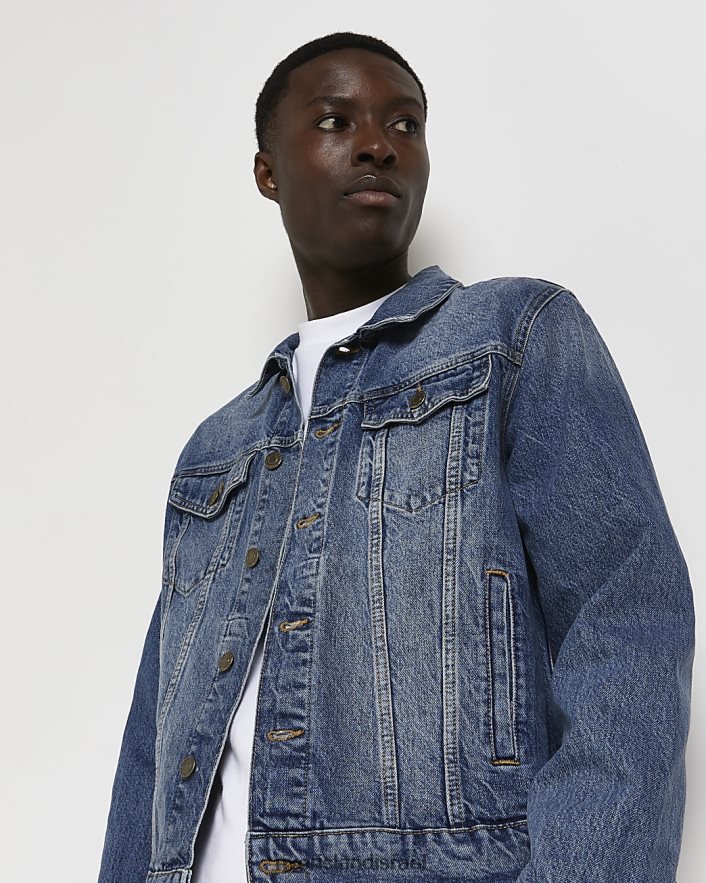 לבוש River Island ז'קט ג'ינס מרובה כיסים בכושר רגיל כְּחוֹל גברים BDZ4083136