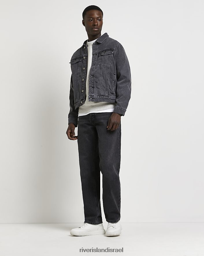 לבוש River Island ז'קט ג'ינס בכושר רגיל שטוף שחור גברים BDZ4083137
