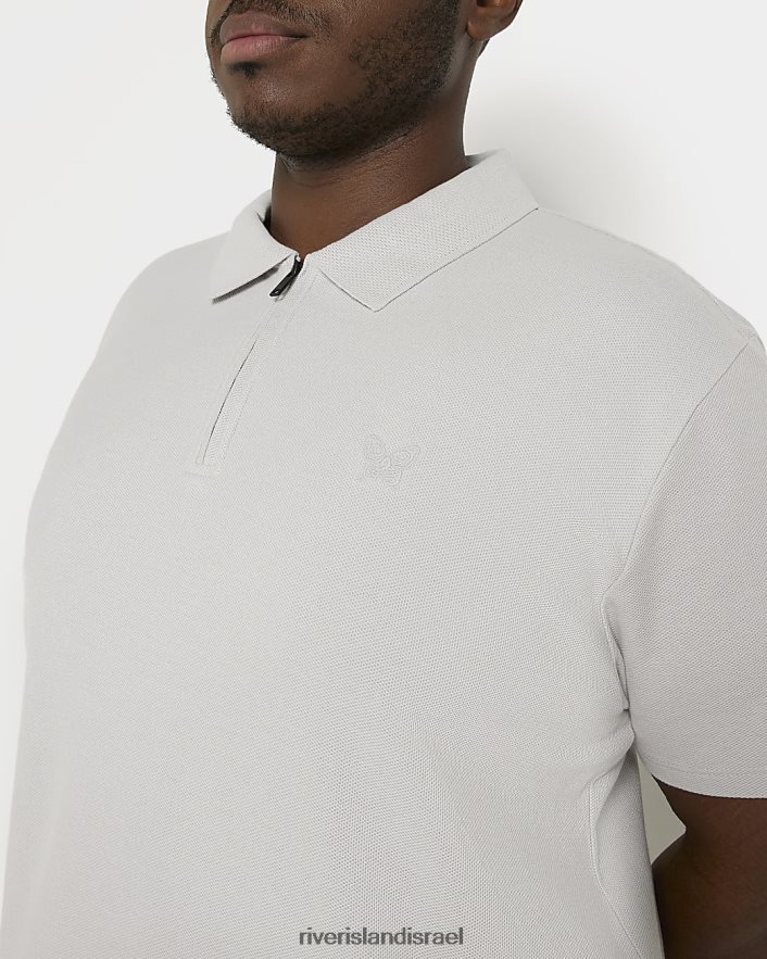 לבוש River Island פולו חלת דבש גדול וגבוה עם שרוולים קצרים אפור גברים BDZ4083139