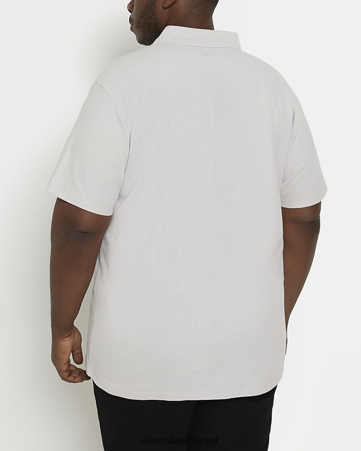 לבוש River Island פולו חלת דבש גדול וגבוה עם שרוולים קצרים אפור גברים BDZ4083139