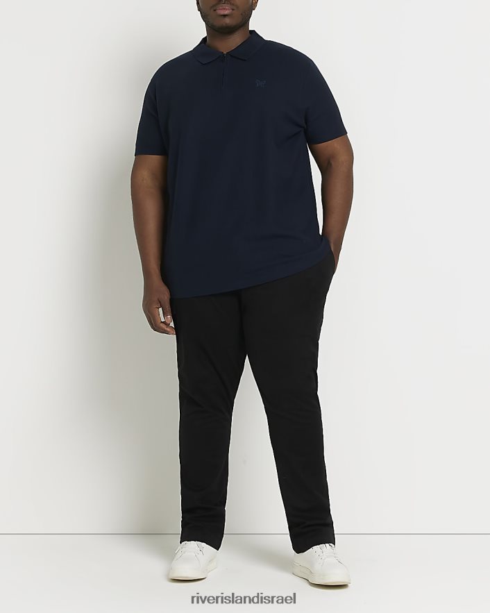 לבוש River Island פולו חלת דבש גדול וגבוה עם שרוולים קצרים חיל הים גברים BDZ4083140