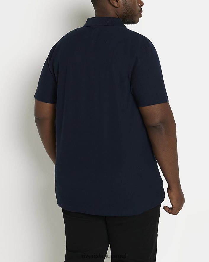 לבוש River Island פולו חלת דבש גדול וגבוה עם שרוולים קצרים חיל הים גברים BDZ4083140